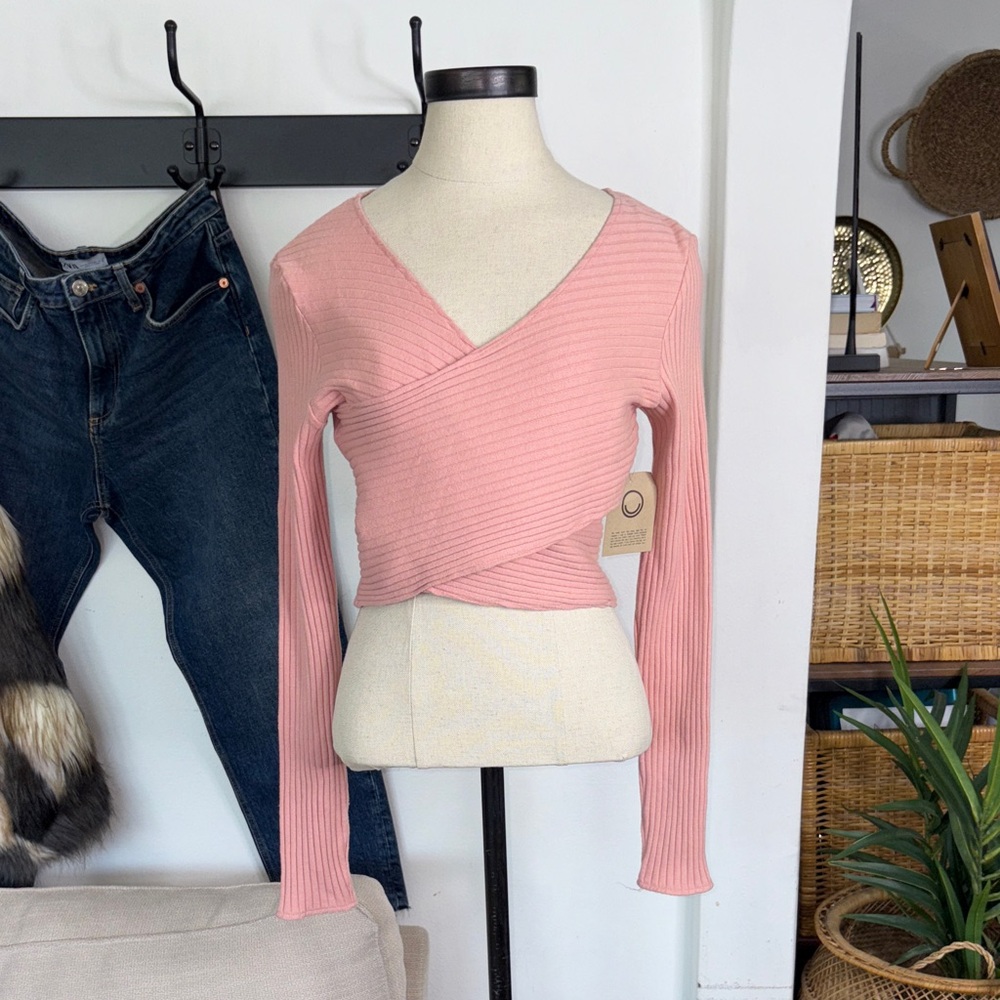 For Days• Pink Ribbed Wrap Sweater